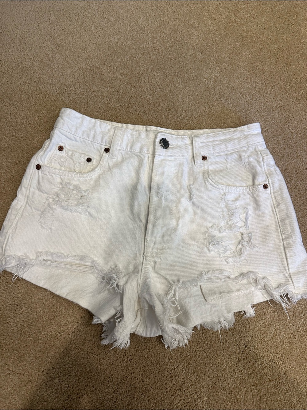 Zara White Distressed Denim Cutoff Shorts